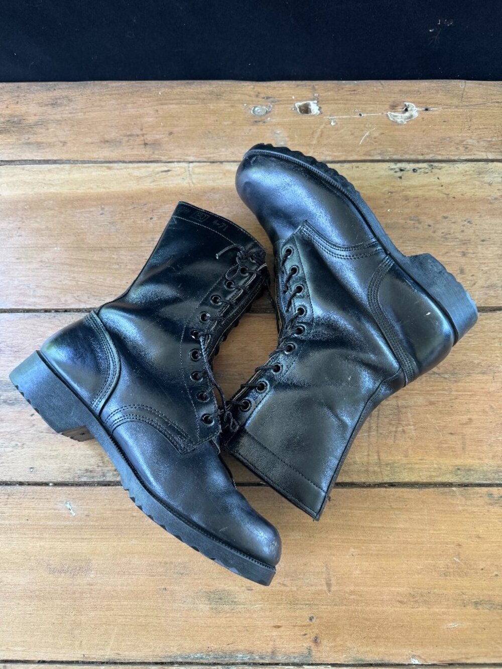 Vintage 1971 Men's Black Leather US Military Paratrooper Combat Boots Size 10W